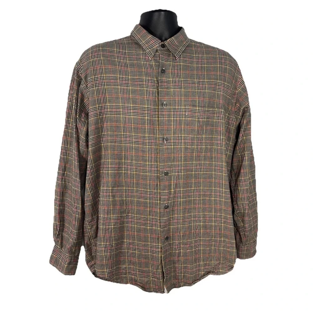 Vintage J. Crew casual Button down shirt Men’s Large Plaid Wool/Cotton W/ Pocket